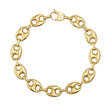 Bracciale a maglia marina in oro giallo 14kt disteso su sfondo bianco