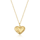 3D Puffed Heart Pendant Necklace with Star Engraving - Heon Jewelry