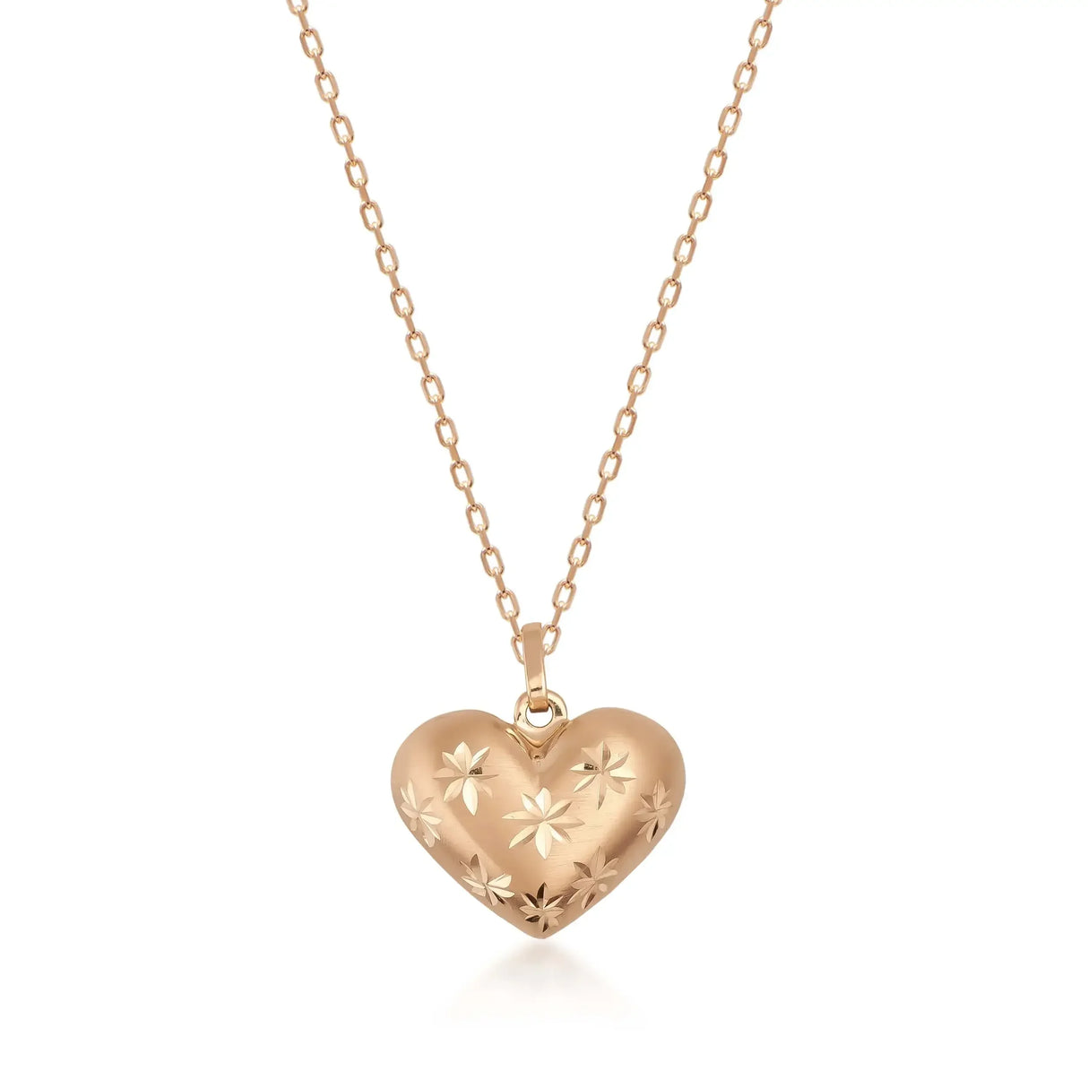 3D Puffed Heart Pendant Necklace with Star Engraving - Heon Jewelry