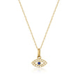 Collana occhio turco in oro giallo 14kt con zaffiro blu creato in laboratorio su sfondo bianco