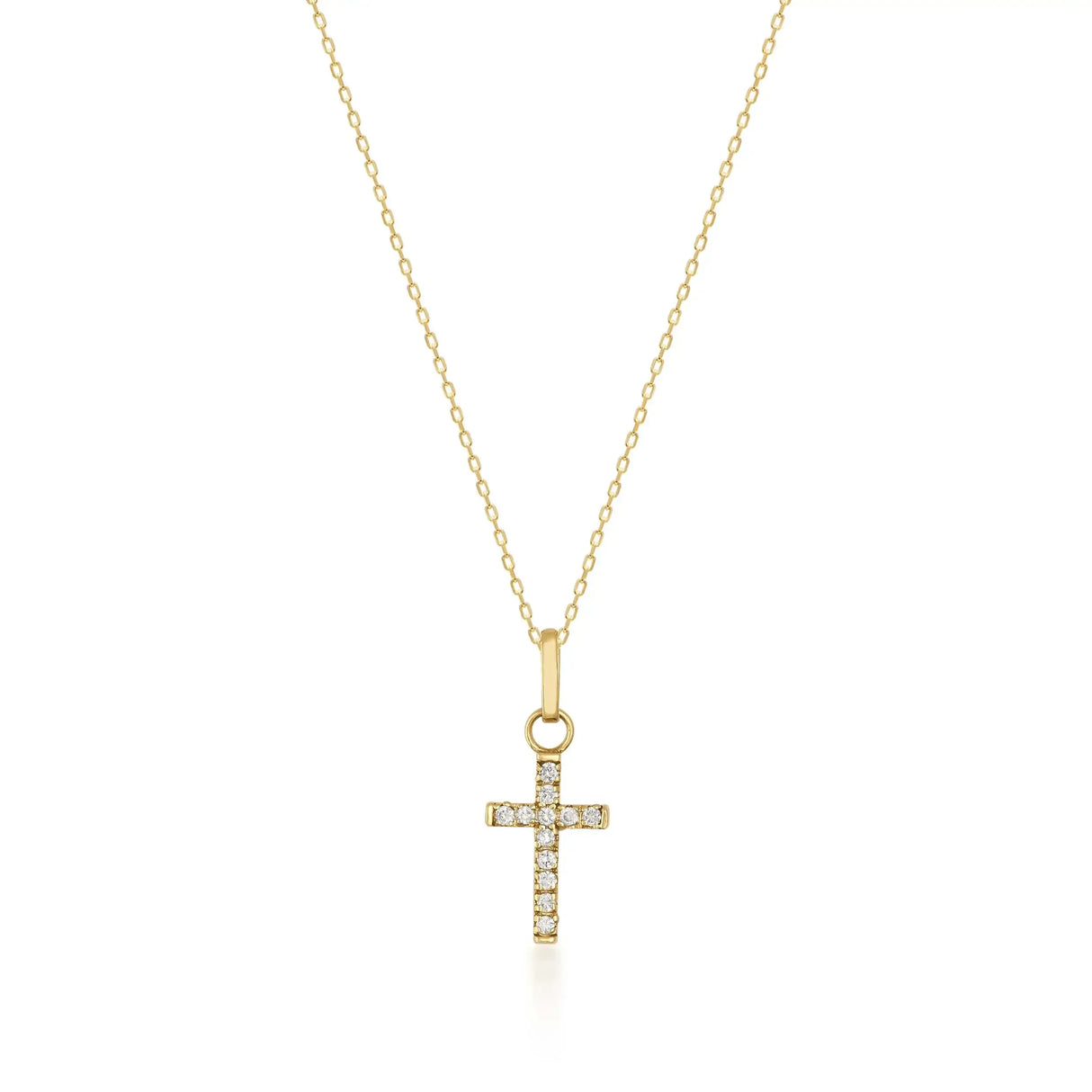 Minimalist Cross Necklace – Dainty Gold Faith Pendant with CZ Stones - Heon Jewelry