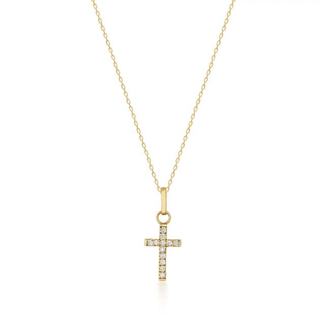 Dainty CZ Cross Necklace in 14K gold