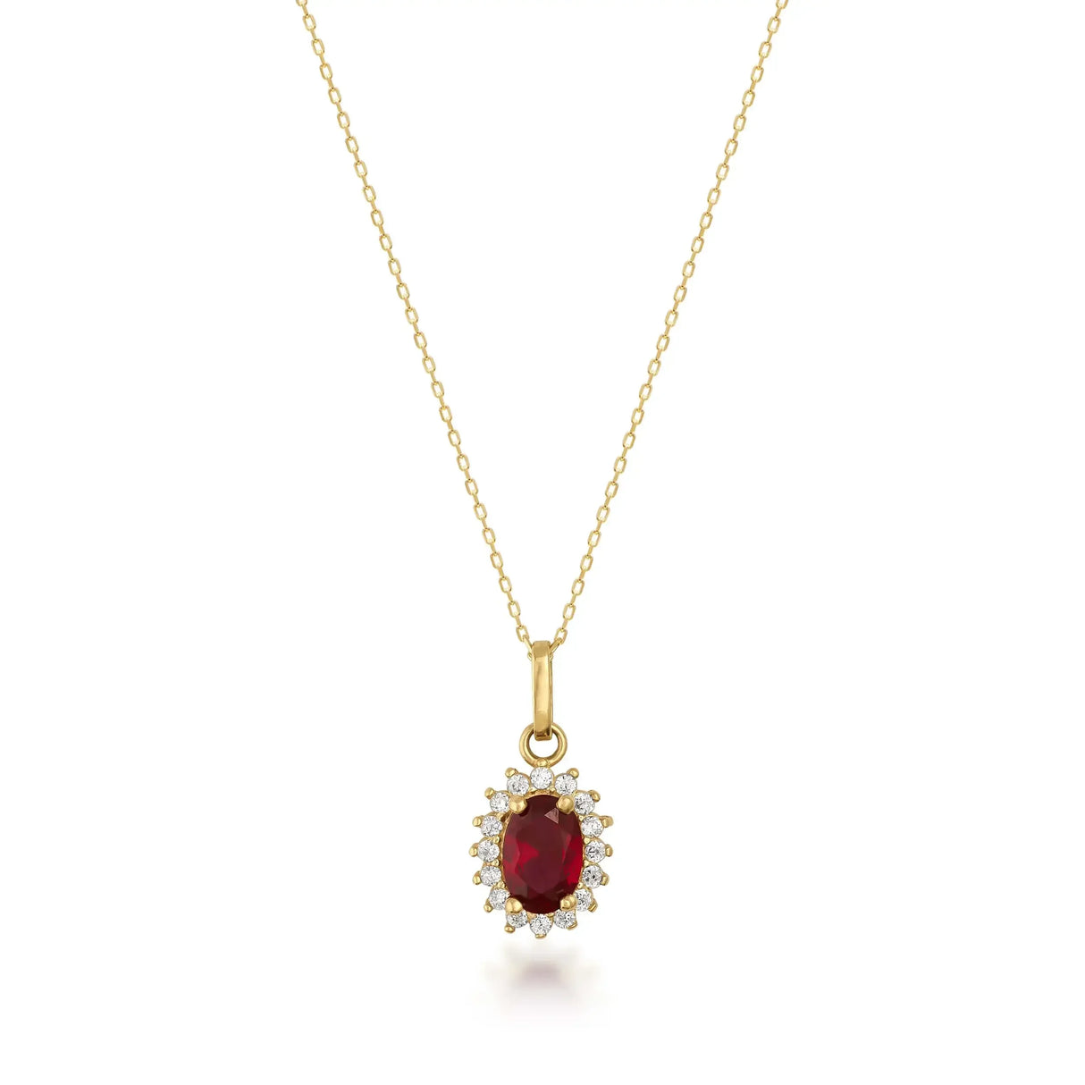 July Birthstone – Ruby Halo Pendant Necklace - Heon Jewelry