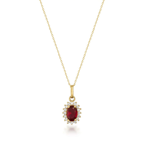 July Birthstone – Ruby Halo Pendant Necklace - Heon Jewelry