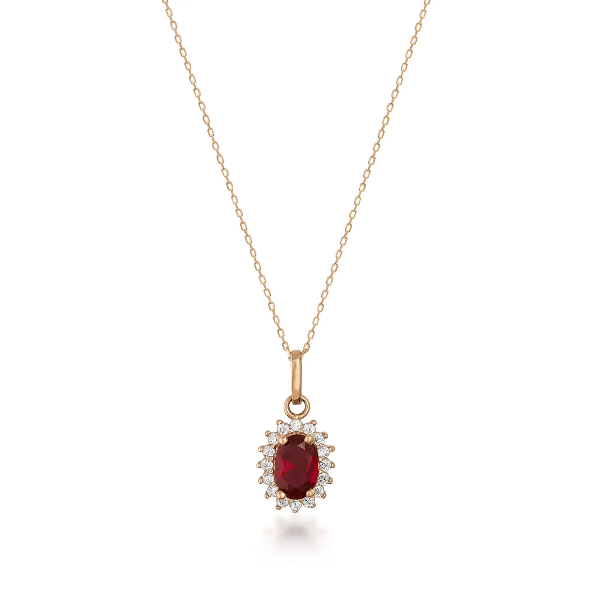 July Birthstone – Ruby Halo Pendant Necklace - Heon Jewelry