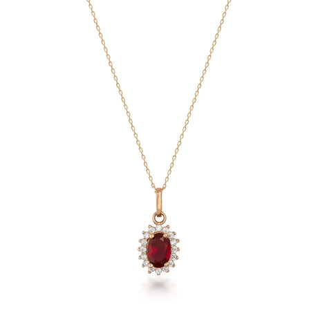 July Birthstone – Ruby Halo Pendant Necklace - Heon Jewelry