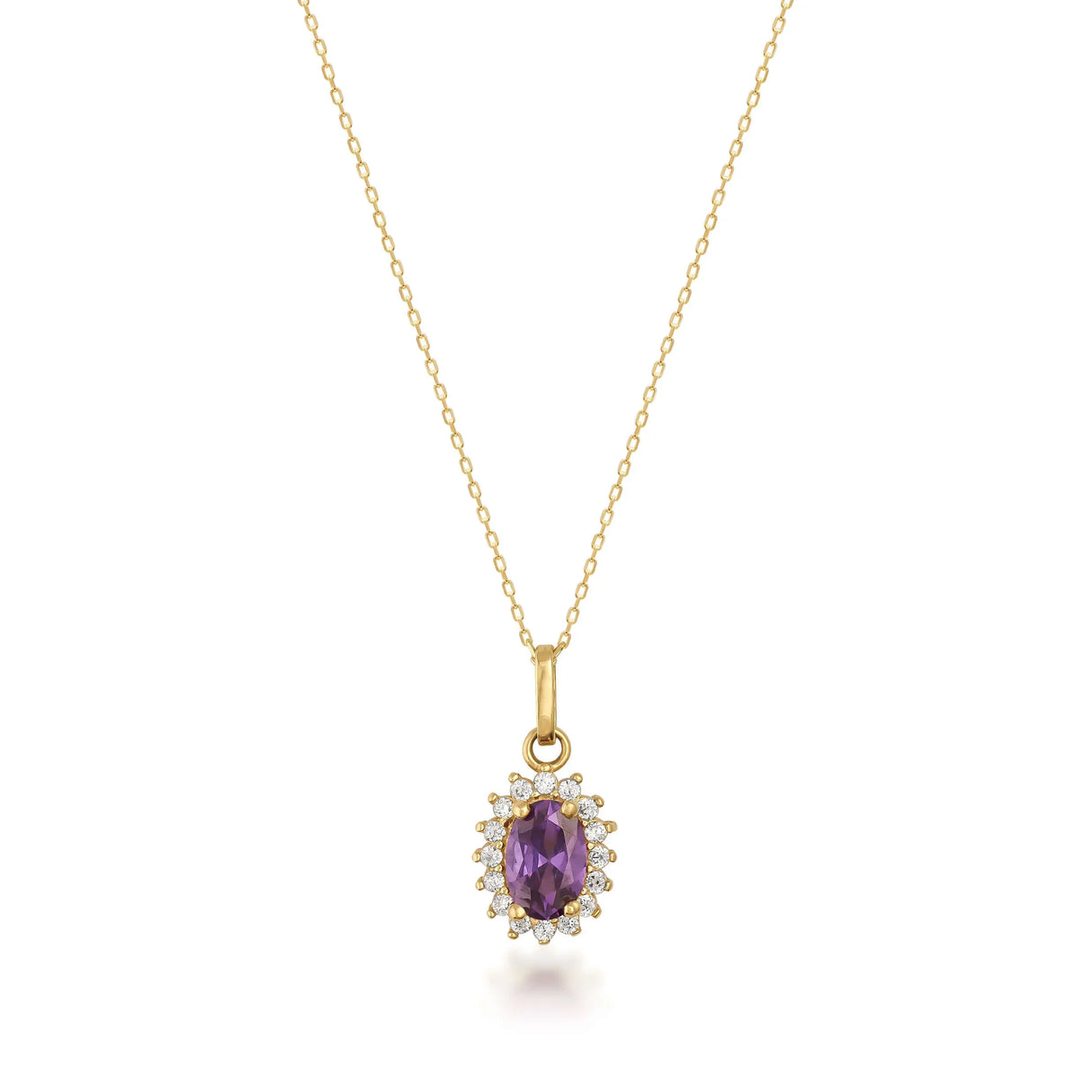 February Birthstone – Amethsyt Halo Pendant Necklace - Heon Jewelry