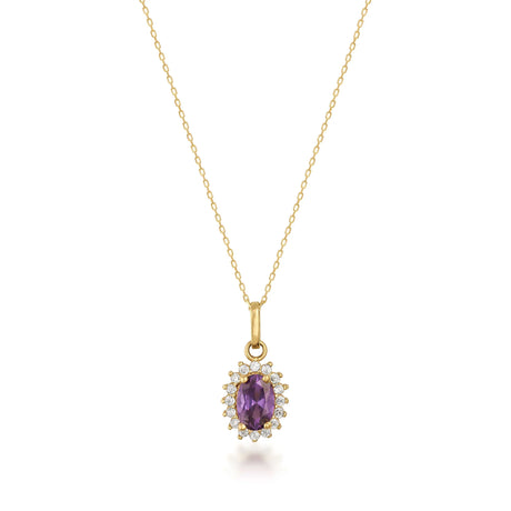 February Birthstone – Amethsyt Halo Pendant Necklace - Heon Jewelry