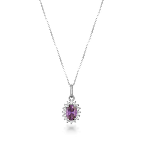February Birthstone – Amethsyt Halo Pendant Necklace - Heon Jewelry