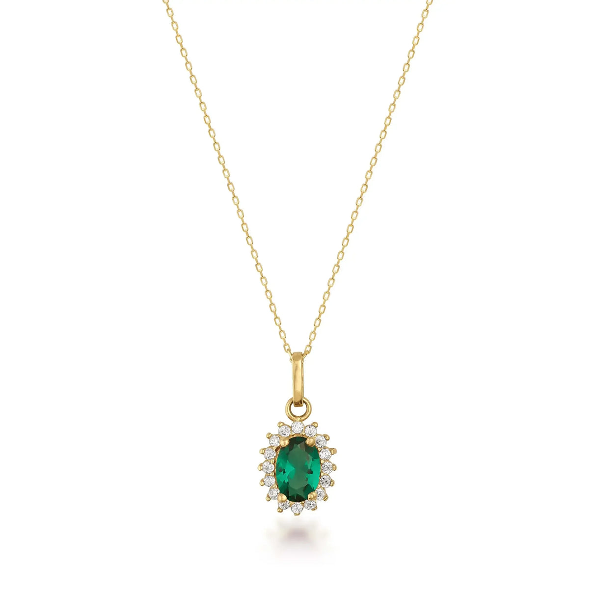 May Birthstone – Emerald Halo Pendant Necklace - Heon Jewelry