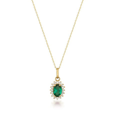 May Birthstone – Emerald Halo Pendant Necklace - Heon Jewelry