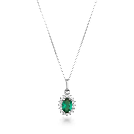 May Birthstone – Emerald Halo Pendant Necklace - Heon Jewelry