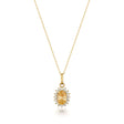 Collana con ciondolo halo in oro giallo 14kt con citrino creato in laboratorio su sfondo bianco