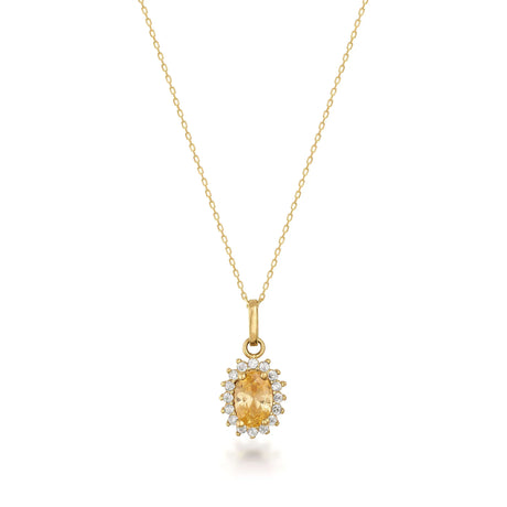November Birthstone – Citrine Halo Pendant Necklace - Heon Jewelry