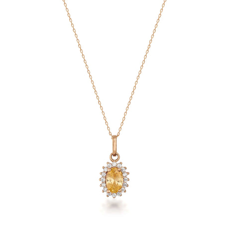 November Birthstone – Citrine Halo Pendant Necklace - Heon Jewelry