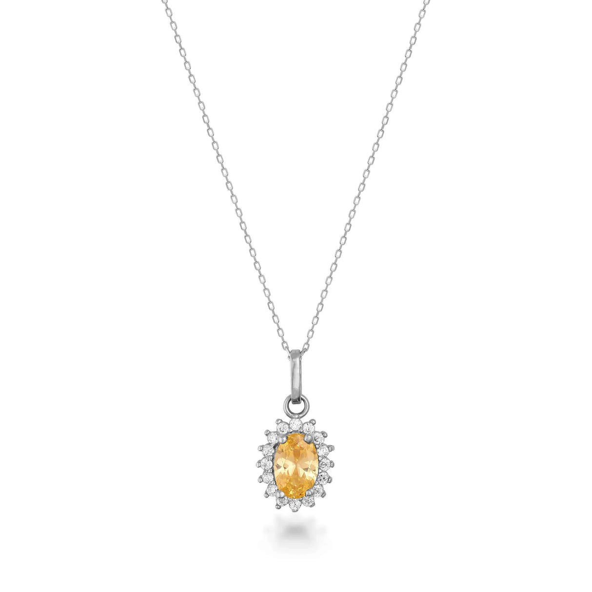 November Birthstone – Citrine Halo Pendant Necklace - Heon Jewelry