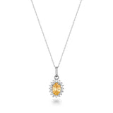 November Birthstone – Citrine Halo Pendant Necklace - Heon Jewelry