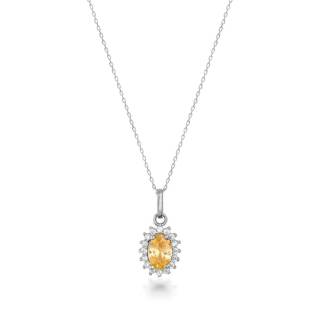 November Birthstone – Citrine Halo Pendant Necklace - Heon Jewelry