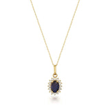 September Birthstone – Sapphire Halo Pendant Necklace - Heon Jewelry