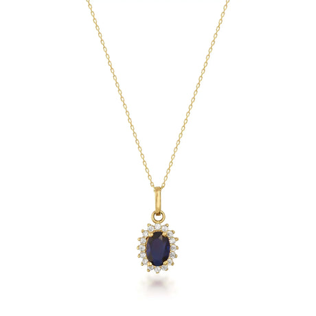 September Birthstone – Sapphire Halo Pendant Necklace - Heon Jewelry