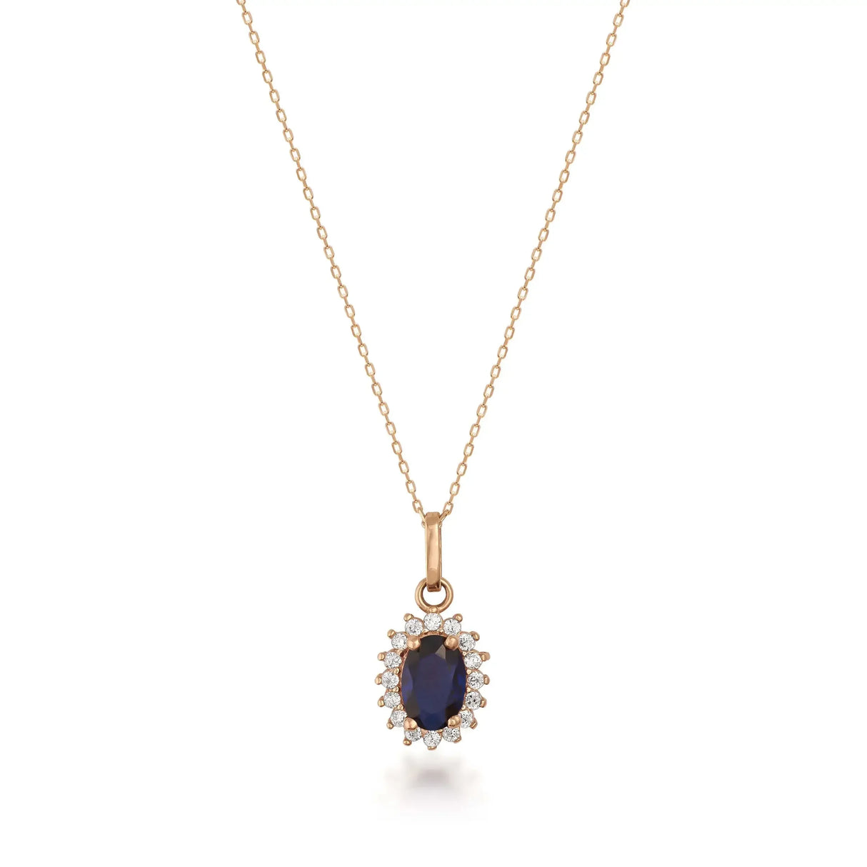 September Birthstone – Sapphire Halo Pendant Necklace - Heon Jewelry
