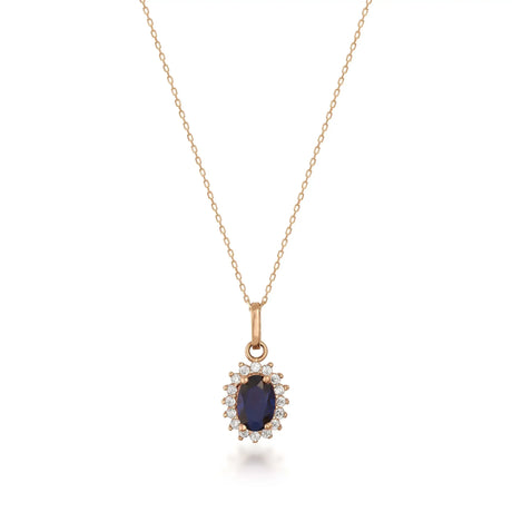 September Birthstone – Sapphire Halo Pendant Necklace - Heon Jewelry