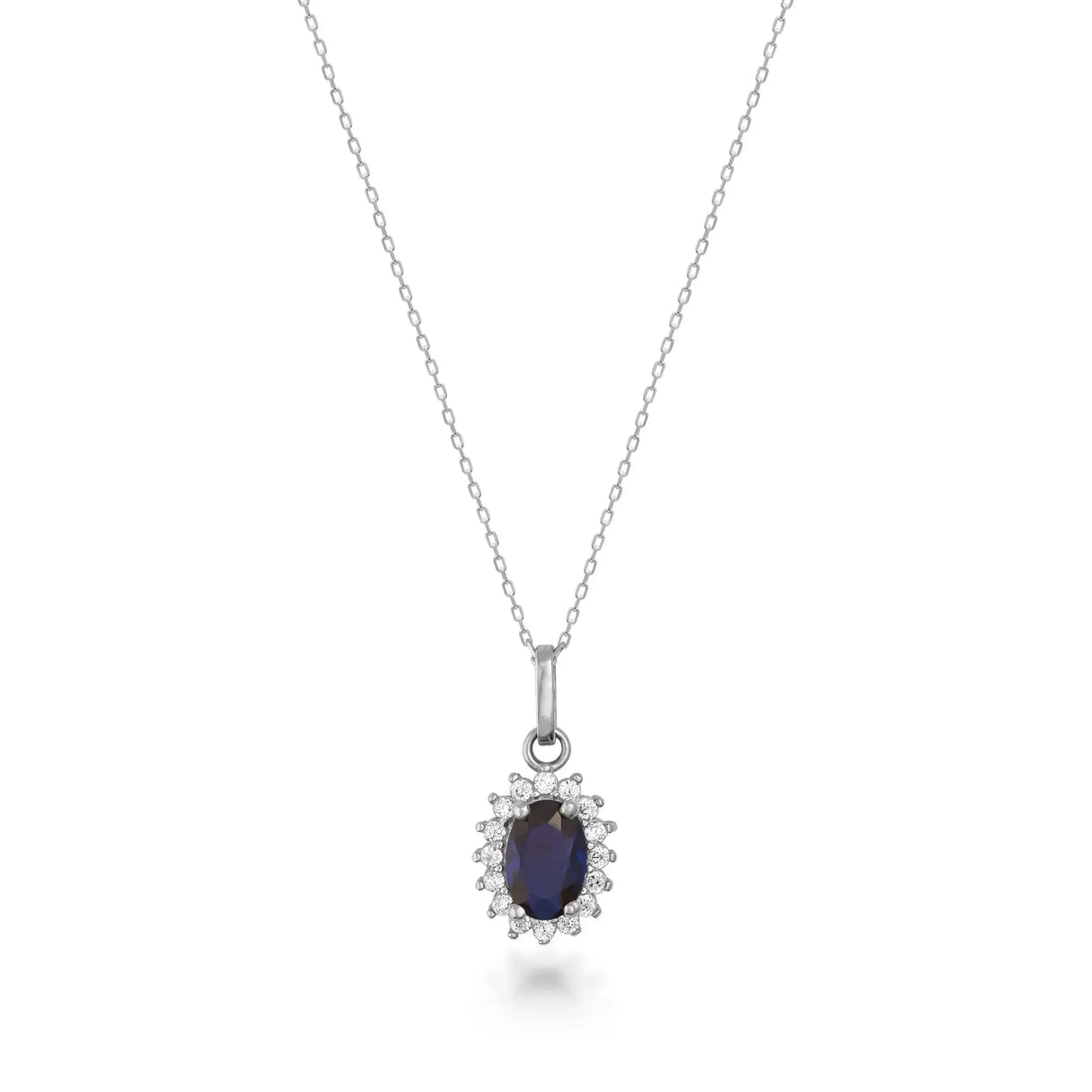 September Birthstone – Sapphire Halo Pendant Necklace - Heon Jewelry