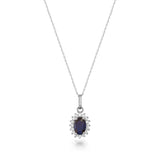 September Birthstone – Sapphire Halo Pendant Necklace - Heon Jewelry