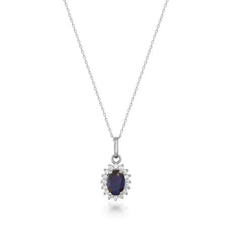 September Birthstone – Sapphire Halo Pendant Necklace - Heon Jewelry