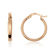 Orecchini a cerchio piccoli classici in oro rosa 14kt, vista laterale e frontale su sfondo bianco
