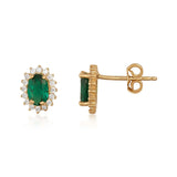 Emerald Halo Stud Earrings – May Birthstone - Heon Jewelry