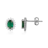 Emerald Halo Stud Earrings – May Birthstone - Heon Jewelry