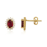 Ruby Halo Stud Earrings – July Birthstone - Lab-Created Red Gemstone & Cubic Zirconia - Heon Jewelry