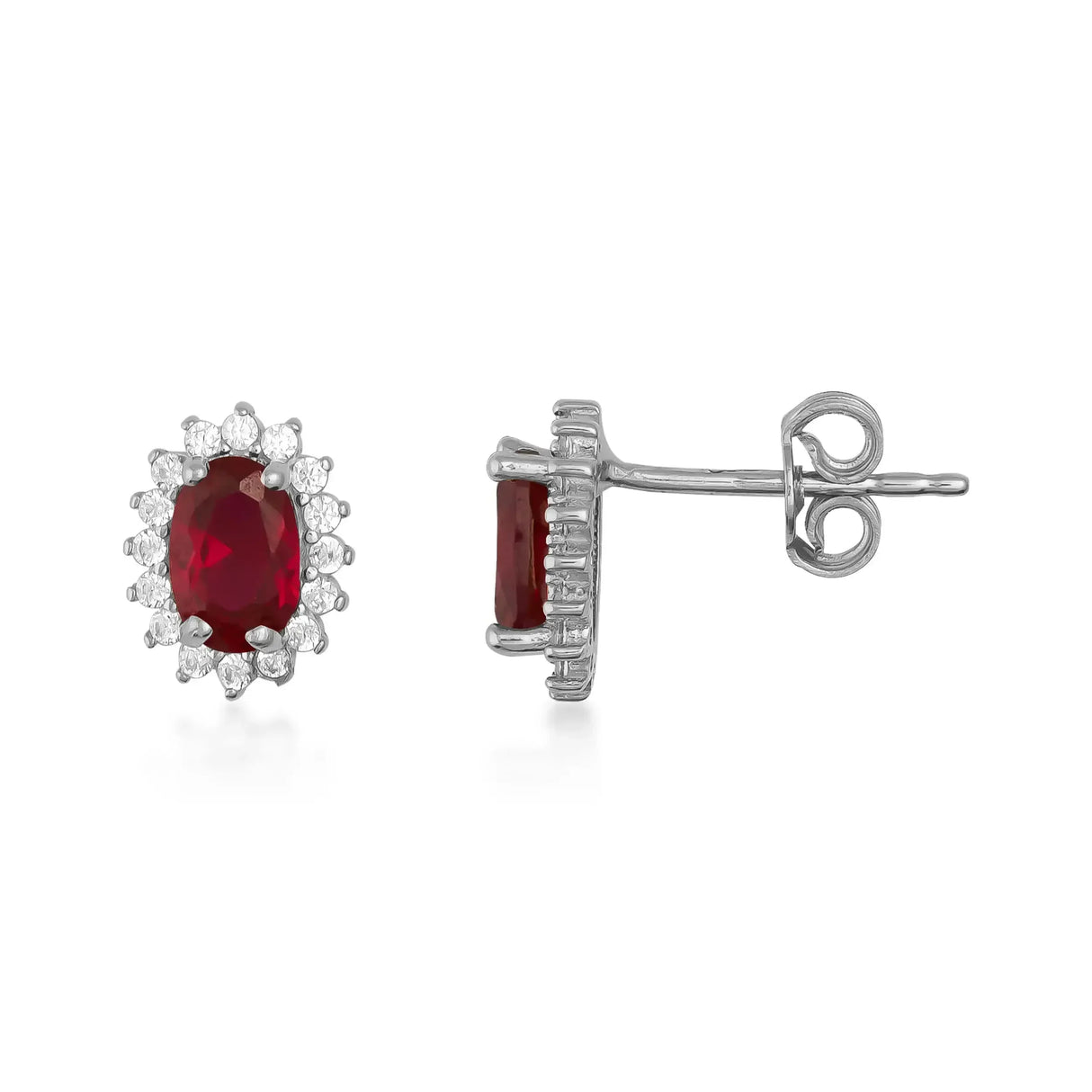 Ruby Halo Stud Earrings – July Birthstone - Lab-Created Red Gemstone & Cubic Zirconia - Heon Jewelry