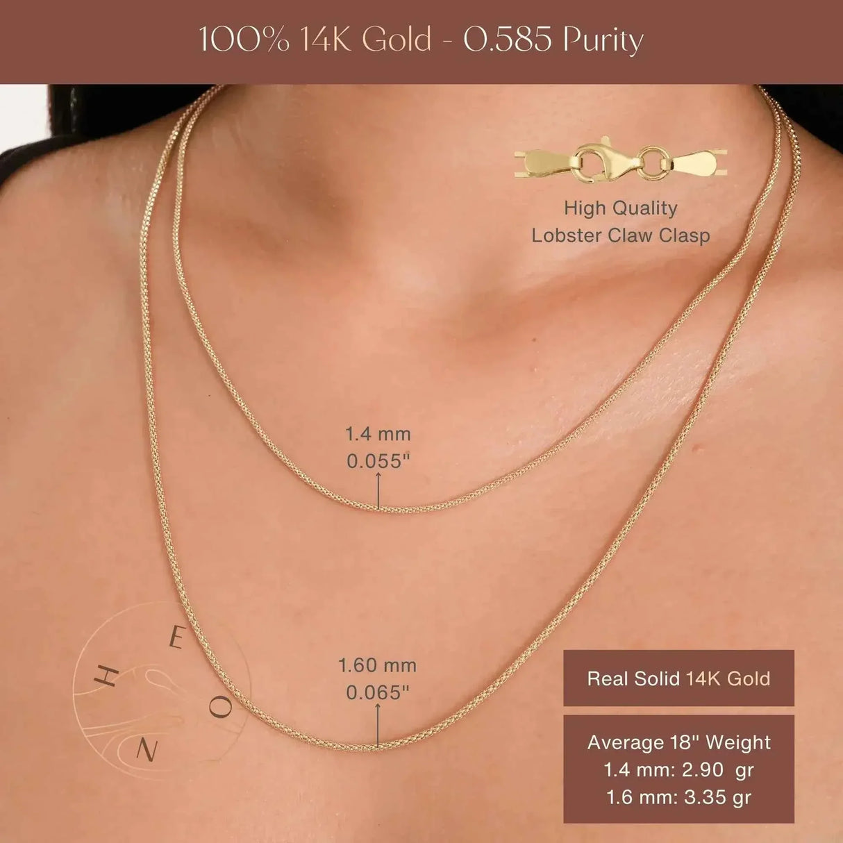 14K Solid Gold Popcorn Chain Necklace – Concave Dome Links