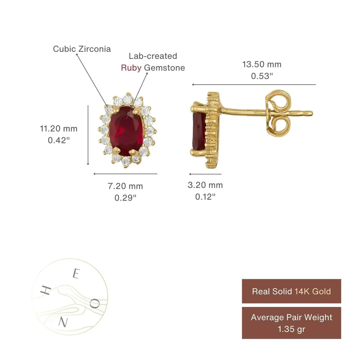Ruby Halo Stud Earrings – July Birthstone - Lab-Created Red Gemstone & Cubic Zirconia