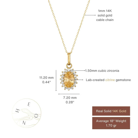 November Birthstone – Citrine Halo Pendant Necklace