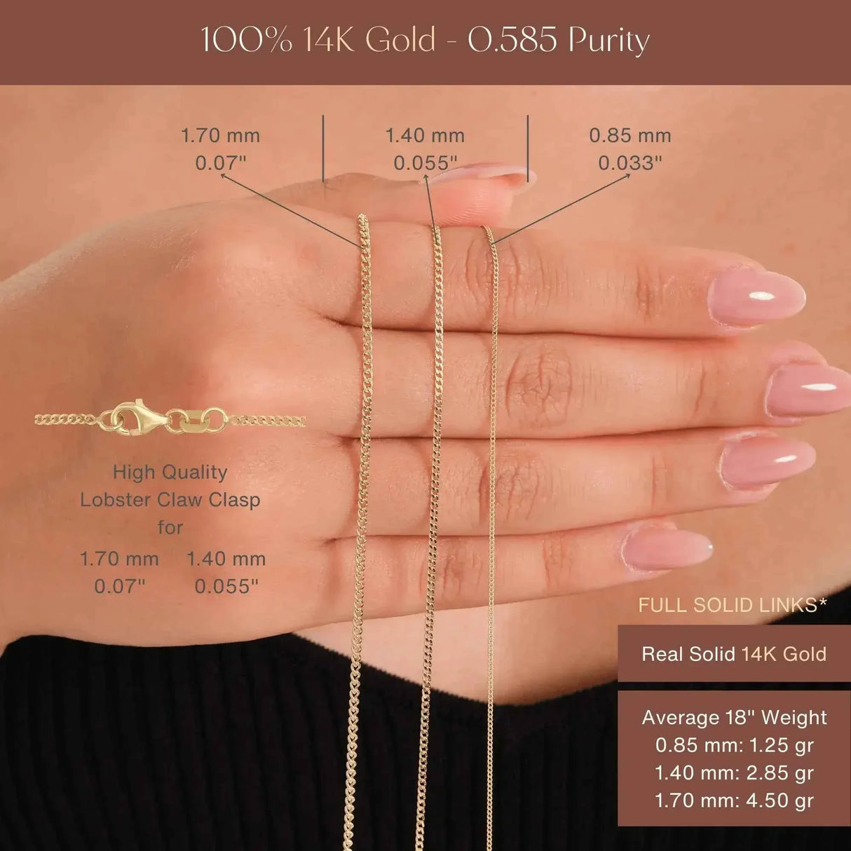 Unisex Narrow Flat Curb Chain Solid Links