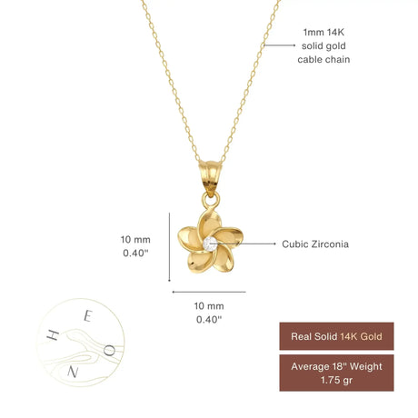 Tropical Plumeria Flower Pendant Necklace - Dainty Hawaiian Jewelry - Heon Jewelry