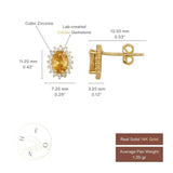 November Birthstone – Citrine Oval Stud Earrings - Halo CZ