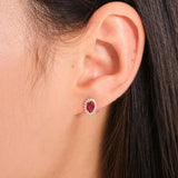 Ruby Halo Stud Earrings – July Birthstone - Lab-Created Red Gemstone & Cubic Zirconia