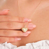 3D Puffed Heart Pendant Necklace with Star Engraving