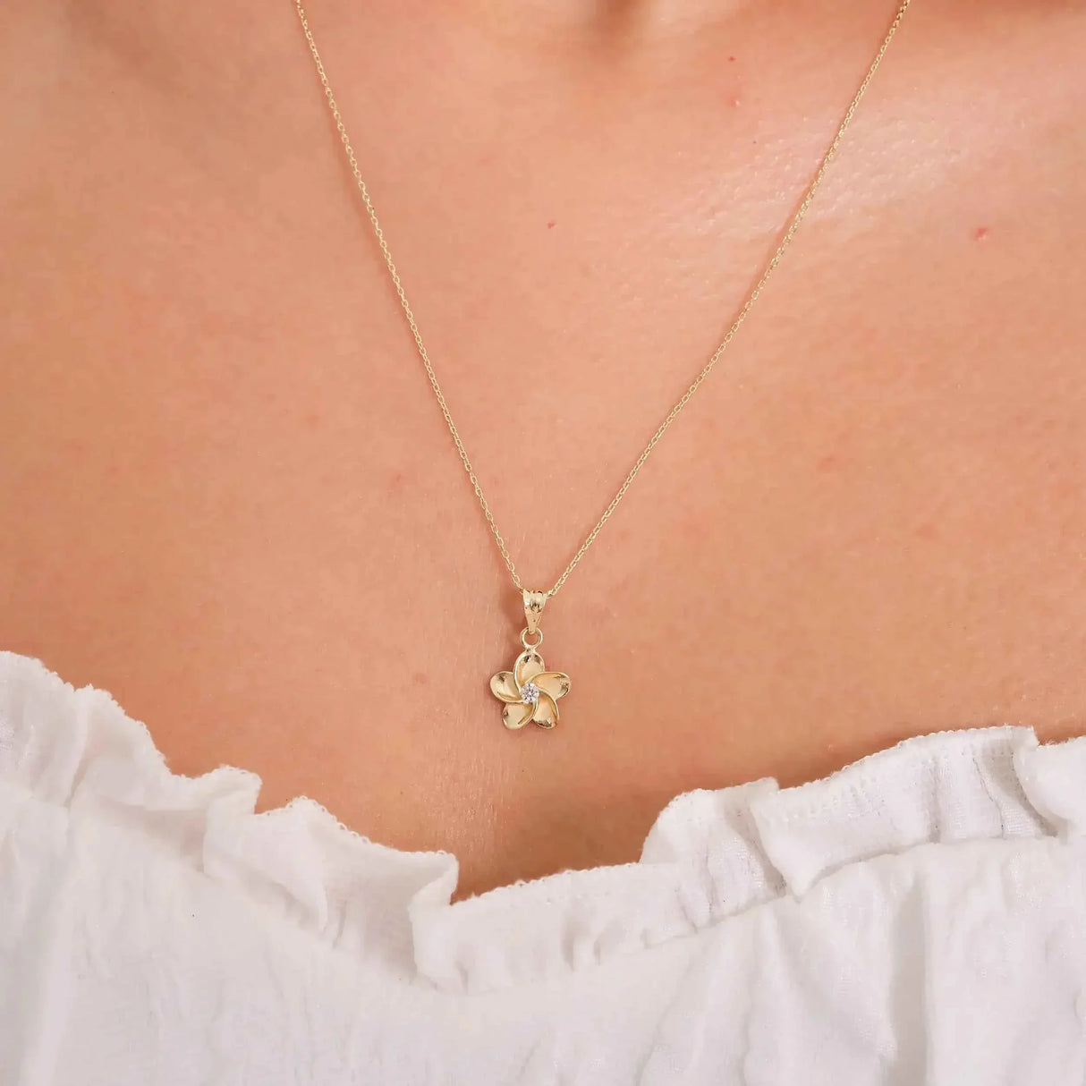 Tropical Plumeria Flower Pendant Necklace - Dainty Hawaiian Jewelry