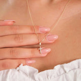 Minimalist Cross Necklace – Dainty Gold Faith Pendant with CZ Stones