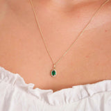 May Birthstone – Emerald Halo Pendant Necklace