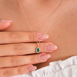 May Birthstone – Emerald Halo Pendant Necklace