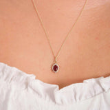 July Birthstone – Ruby Halo Pendant Necklace