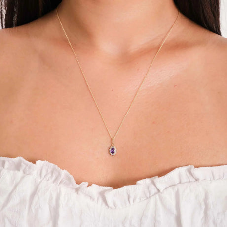 February Birthstone – Amethsyt Halo Pendant Necklace