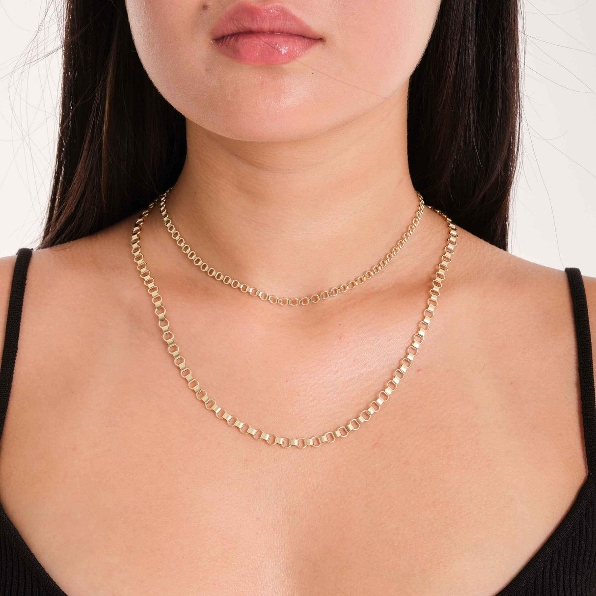 Soft Edge Box - Rounded Rectangle Link Gold Chain Necklace