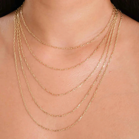 Elongated Paperclip Chain Necklace – 1.80mm Narrow Oval Links